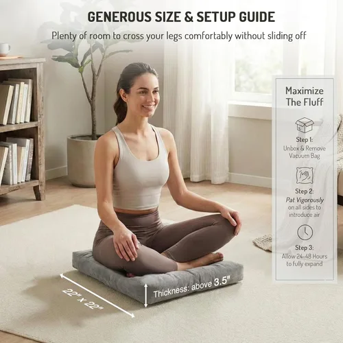 Miniatura 4 de Degrees of Comfort - Cojines cuadrados y grandes de pana y capitoné, para el suelo, meditación, yoga, exteriores, chimenea y sala tatami, cojín