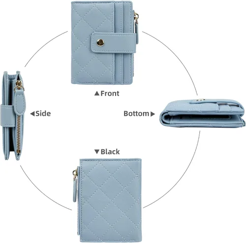 Miniatura 3 de Cartera de cuero para mujer, pequeña, compacta, plegable, con bolsillo para monedas con cremallera