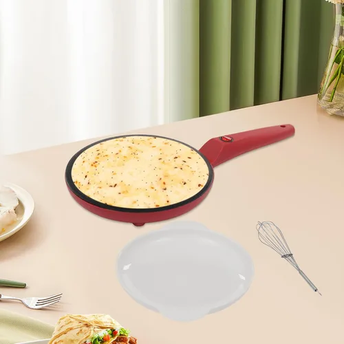 Miniatura 7 de Crepera Electrica - Máquina eléctrica para crepes de 8 pulgadas, sartén antiadherente portátil roja con asa y bandeja extraíble, Crepera Electrica
