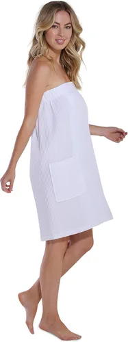 Miniatura 4 de Turquaz Linen Lightweight Knee Length Waffle Robes For Women Spa Bath Waffle Body Wrap Towel with Adjustable Touch Fastener