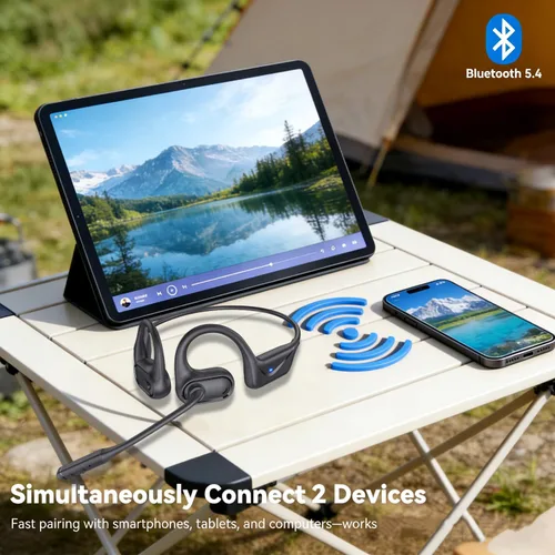 Miniatura 5 de Auriculares de oreja abierta con micrófono, auriculares Bluetooth a prueba de sudor de 0.99 oz con cancelación de ruido y silencio, 20 horas