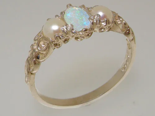 Miniatura 2 de LetsBuyGold Anillo de plata de ley 925 con ópalo auténtico y perla cultivada para mujer, Metal Gema perla, Ópalo