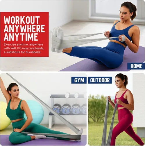 Miniatura 6 de WALITO Bandas de resistencia para entrenamiento, bandas de ejercicio para mujeres y hombres, bandas de entrenamiento para terapia física, Gris