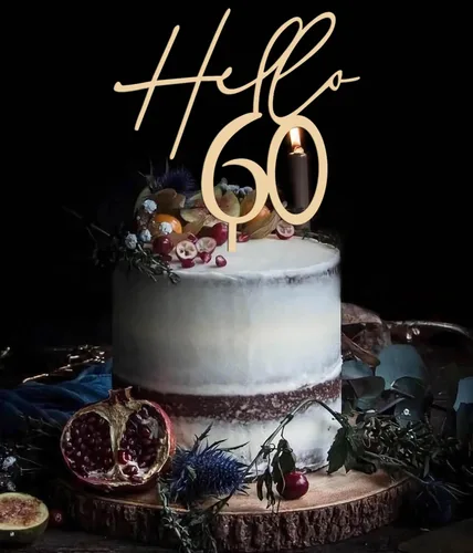 Miniatura 4 de Decoración para pastel de 60 cumpleaños con texto en inglés «Hello 60», decoración de pastel de cumpleaños 60 para mujeres u hombres, decoración