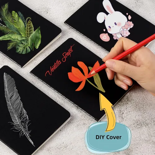 Miniatura 2 de Paquete de 100 cuadernos pequeños en blanco y diario a granel, cubierta negra, papel grueso sin forro, 4.25 x 5.5 pulgadas, 48 páginas, cuaderno