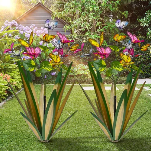 Miniatura 9 de TOMBABY Mariposa de Jardín Exterior Agrandada Engrosada Resistente al Viento Metal Agave Arte de Jardín Metal Planta Escultura de Campo Estatua Rojo