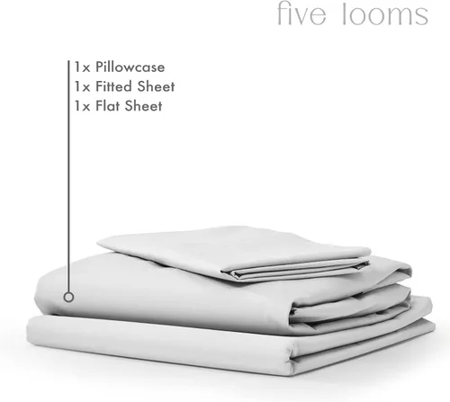 Miniatura 4 de Five Looms Juego de sábanas de percal de 4 piezas, 100% algodón con bolsillo profundo de 15 pulgadas, juego de sábanas refrescantes naturales