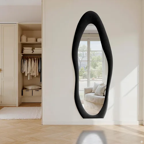 Miniatura 6 de Anpark Espejo de Cuerpo Completo 63"x24" Espejo de Piso de Cuerpo Completo Irregular Montado en Pared con Soporte Marco Envuelto en Franela Negra