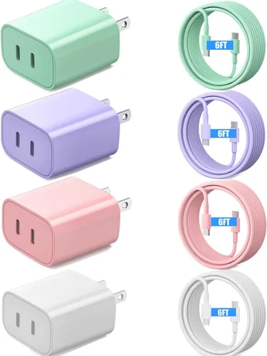 Cargador de carga rápida para iPhone 17, cargador de pared USB C de doble puerto de 40 W, bloque de carga rápida con cable de carga USB C a C de 6
