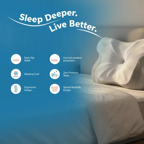 Miniatura 4 de Almohada cervical de espuma viscoelástica sin talco Butterfly-Shaped Ergonomic Design, For Side/Back/Stomach Sleepers, Breathable with Pillowcase
