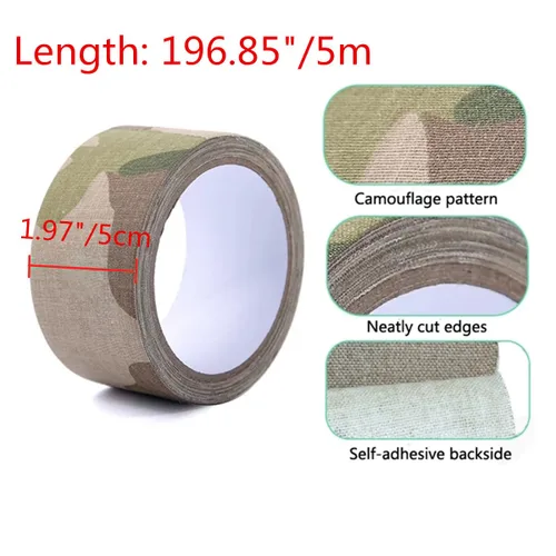 Miniatura 2 de Cinta adhesiva protectora de camuflaje de 5 cm x 5 m, cinta de camuflaje impermeable y elástica, cinta de envoltura para acampar al aire libre