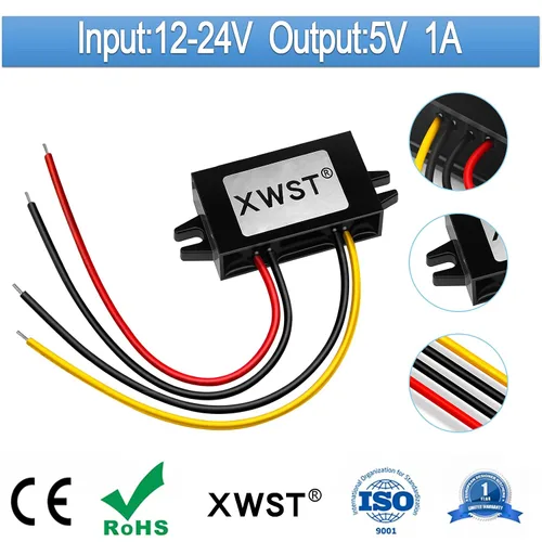 Miniatura 2 de 12V 24V reductor de voltaje convertidor de 5V 1A 5W, regulador de 5 voltios impermeable DC/DC Buck transformador fuente de alimentación