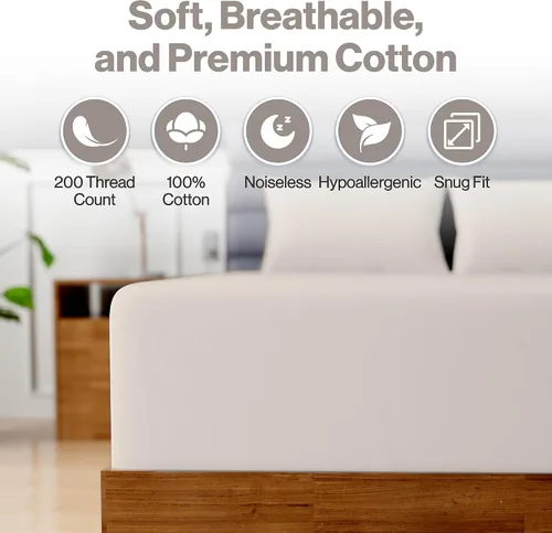 Miniatura 2 de Superior Linen - Sábana bajera ajustable de lino de calidad superior, 100 % algodón orgánico de 200 hilos, transpirable, suave y cómoda, se puede