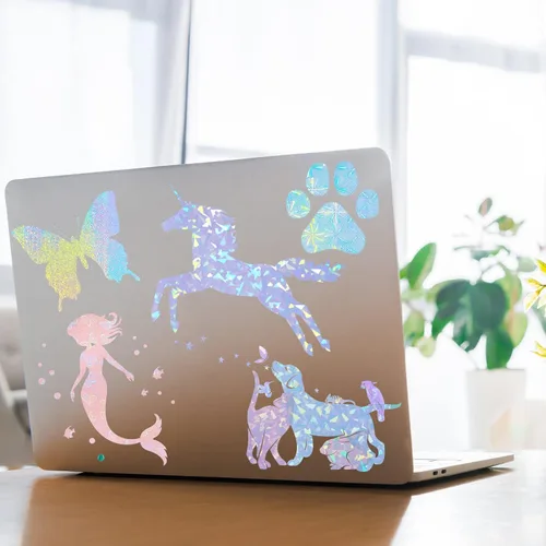 Miniatura 5 de Clabby 36 hojas de papel adhesivo holográfico A4, láminas laminadas holográficas de vinilo, autoadhesivas, impermeables, transparentes, 11.7 x 8.3