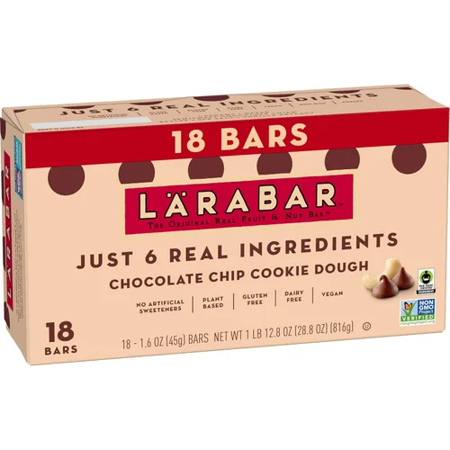 Larabar - Masa de galletas con chispas de chocolate, barras de frutas y nueces sin gluten, 18 unidades