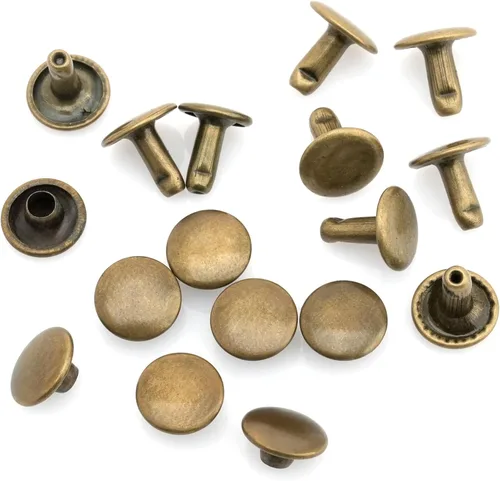 CRAFTMEMORE Remache de cuero de 0.354 in x 0.472 in, remaches de doble tapa, remaches tubulares de metal rápido, remaches de cuero, 50 juegos (poste