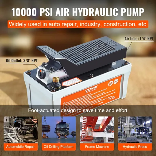 Miniatura 6 de VEVOR Bomba hidráulica de aire, depósito de 10,000 PSI de 1/2 galones, salida de aceite NPT de 3/8 pulgadas, entrada NPT de 1/4 pulgadas, tubo