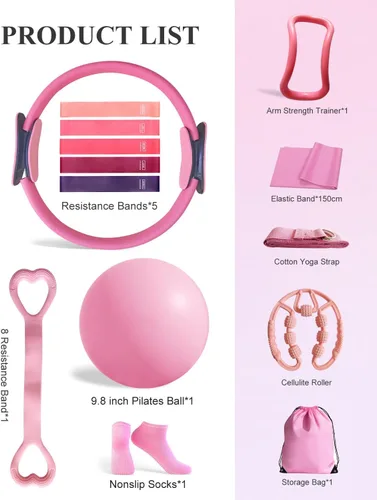 Miniatura 2 de Kit de entrenamiento en casa de pilates Zuluro para mujeres, set de anillo y pelota de pilates Better Me, equipo esencial, con 5 bandas
