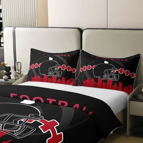 Miniatura 4 de Erosebridal Juego de funda de edredón de fútbol 100% algodón, para niños y niñas, funda de edredón, juegos de cama de rugby con 1 funda de almohada