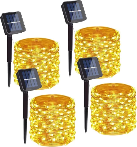 Miniatura 13 de Paquete de 2 cadenas de luces LED de 200 unidades, 66 pies, con cable de cobre, alimentadas por energía solar, impermeables, 8 modos, luces de hadas