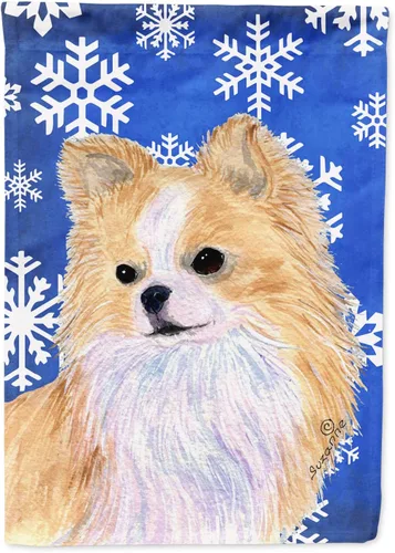 Miniatura 211 de Caroline's Treasures SC9374GF Bulldog English Snow flakes Holiday Garden Flag Buzón Bandera decorativa para patio exterior, patio, obras de arte