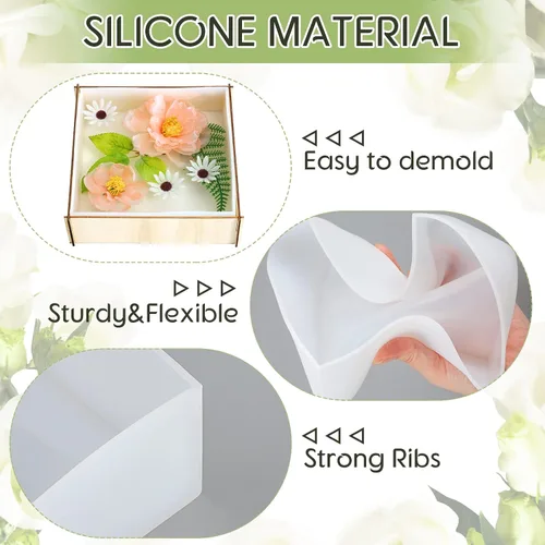 Miniatura 5 de Potchen 3 moldes de silicona grandes para actividad de resina, moldes cuadrados profundos brillantes con 3 patrones redondos de resina epoxi