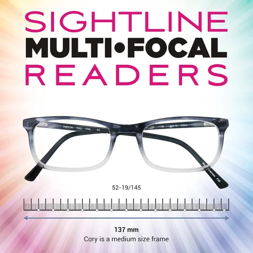 Miniatura 5 de Sightline Lentes de lectura multifocal, color gris a cristal desvanecido, potencia progresiva, calidad premium, marco de acetato Cory
