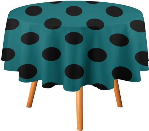 Miniatura 33 de Mantel redondo lavable de lunares negros sobre beige de 50 pulgadas para cocina, comedor, fiesta, decoración moderna