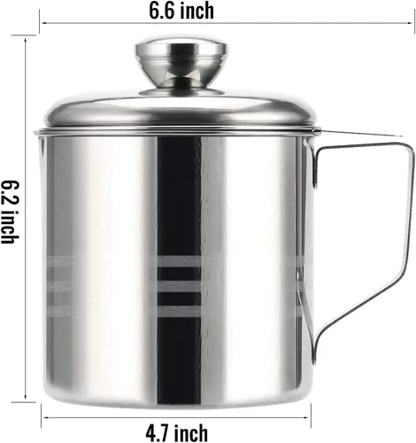Miniatura 6 de Contenedor de grasa de tocino de acero inoxidable con pantalla de filtro de malla, 1.2L/5 tazas de aceite de cocina para cocina