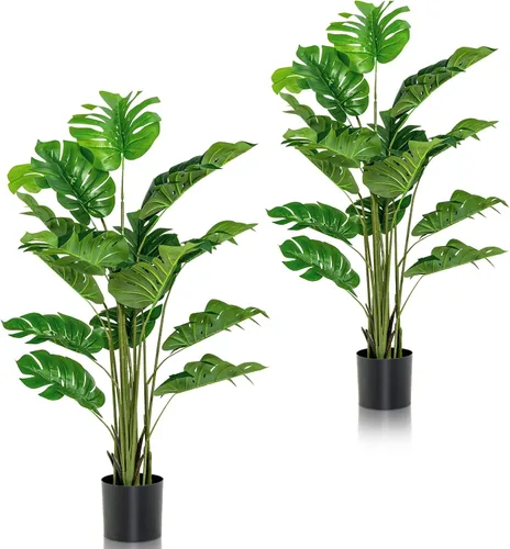Miniatura 14 de Juego de 2 árboles de bambú artificiales de 5 pies, plantas de vegetación falsas en macetas para interiores y exteriores, hermoso árbol de imitación