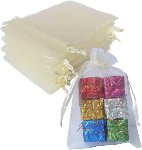 Miniatura 34 de Bolsas de regalo de organza de 4 x 6 pulgadas con cordón para joyas, dulces, paquetes de 50 bolsas de té de tela transparente azul aguamarina