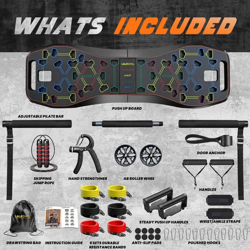 Miniatura 5 de LALAHIGH Push Up Board,36 in 1 Home Gym Equipment with Ab Roller Wheel & Resistance Bands, Portable Foldable Workout Board for Full Body Strength