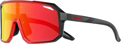 KAPVOE Gafas de sol polarizadas para ciclismo, deportes, UV400, para correr, pesca, béisbol, para hombres y mujeres, K62 Negro rojo