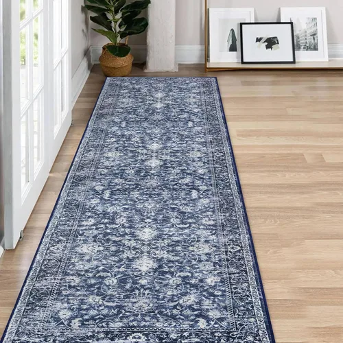 Miniatura 62 de KILOCOCO Alfombra lavable de 2 x 3 para entrada, estampado floral vintage, suave, antideslizante, azul, alfombras de cocina, tapete