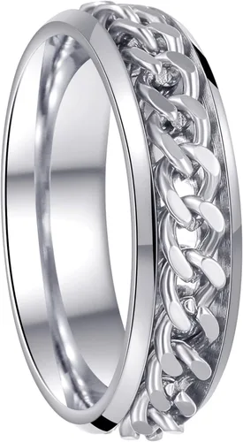 Miniatura 50 de Anillos giratorios para la ansiedad para hombre, anillos clásicos de cadena para mujeres y adultos, anillo de acero de titanio