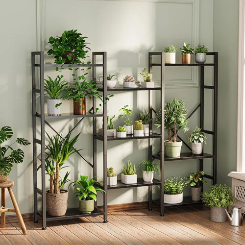 Miniatura 4 de SUPERJARE – Estantería triple de 4 niveles, estantería con 11 estantes de exhibición abiertos, estantería amplia para libros y oficina, color negro