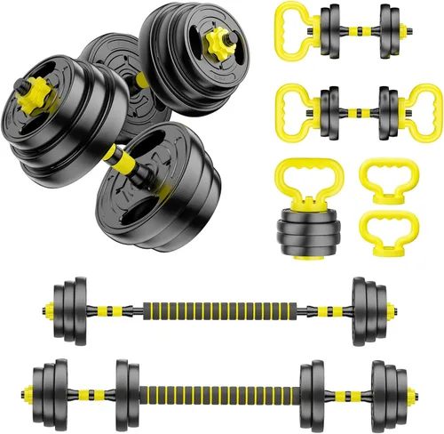 Miniatura 10 de Juego de mancuernas ajustables, pesas libres de 10 a 90 libras con conector – mancuernas 4 en 1, barra, pesa rusa y soporte para flexiones, juego