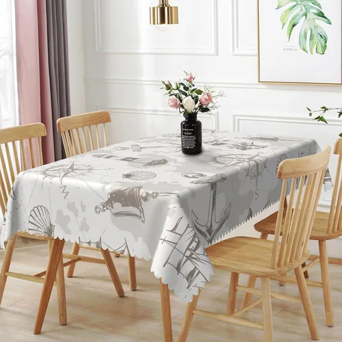 Miniatura 30 de Mantel oblongo, diseño de playa de 52 x 70 pulgadas, diseño de playa con estrellas de mar y olas de mar, con decoración impermeable y resistente a