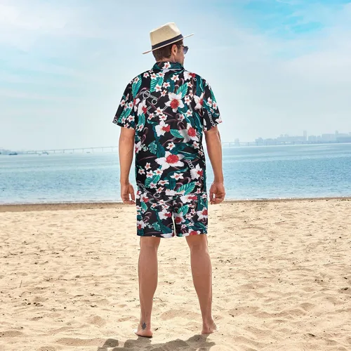Miniatura 4 de Camisa hawaiana de 2 piezas para hombre, camisa de manga corta con botones