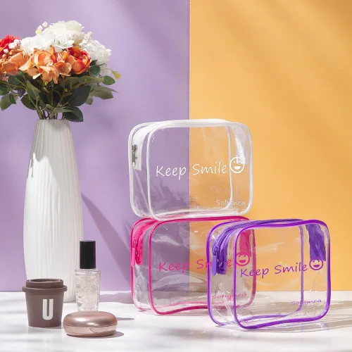 Miniatura 4 de Sohynca Bolsa de aseo de PVC transparente, impermeable, bolsa de cosméticos, minimalista, bolsa de maquillaje, pequeña bolsa de cosméticos ordenada