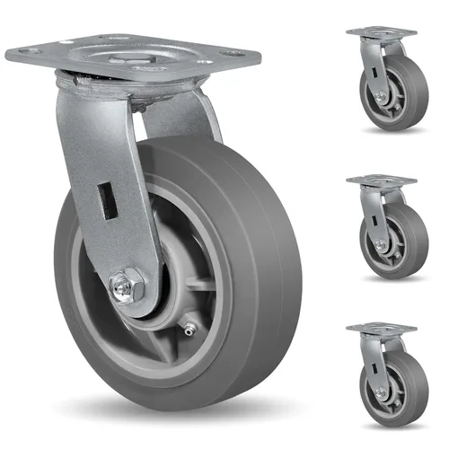 Miniatura 8 de Ruedas giratorias de alta resistencia 4x2, ruedas industriales, ruedas de goma (banda de rodadura plana), juego de 1 con capacidad de hasta 450