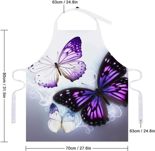 Miniatura 2 de Personalized White Purple Butterflies Adult Apron, Kitchen Cooking Aprons for Woman Man, Adjustable Bib Apron with Pocket for Baking, BBQ Crafting