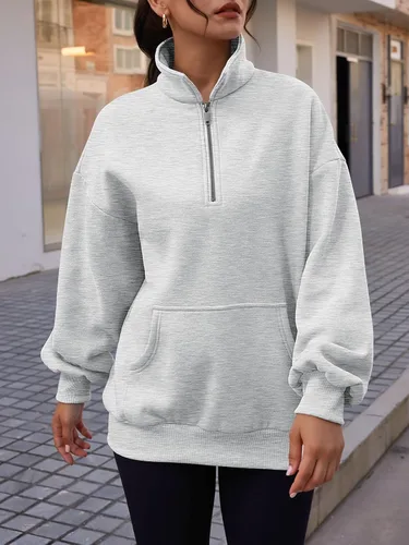 Miniatura 3 de Trendy Queen Sudaderas de gran tamaño con cremallera de un cuarto para mujer, sudaderas con capucha con media cremallera con bolsillos, cuello