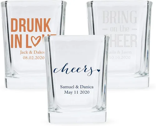 WEDDINGSTAR Vaso de chupito cuadrado personalizado de 2 onzas, impresión a todo color, paquete de 120 120 unidades.