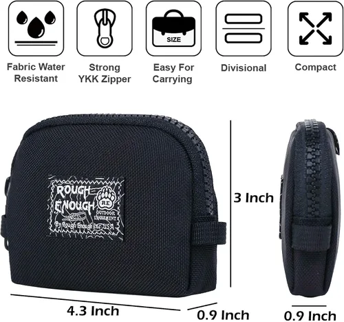 Miniatura 5 de Rough Enough - Monedero pequeño para hombres, monedero de cambio, llavero para mujeres y niños con cordón en Cordura negra, Negro