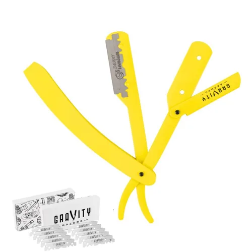 Miniatura 10 de Kit de navaja de afeitar recta profesional GRAVITY RAZORS – Ultra Exposición, incluye 10 cuchillas premium, 2 mm expuestas, blanco