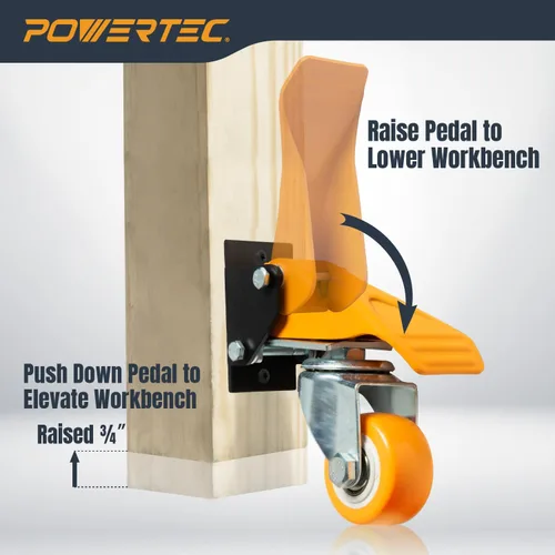 Miniatura 4 de POWERTEC Workbench Caster Kit Set of 4 with Quick Release Plate & 600 lbs Loads, 2-1/2 Inch Retractable Stepdown Caster Wheels for Workbenches