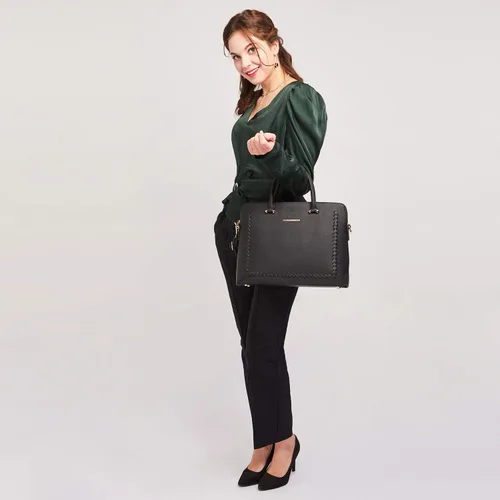 Miniatura 6 de Dasein Bolso de mano grande con diseño tejido para mujer, bolso de trabajo de cuero vegano, L