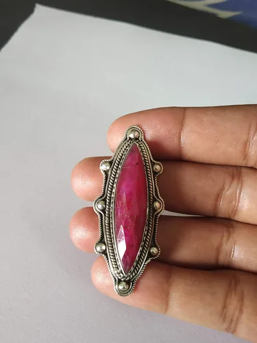 Miniatura 5 de Ruby Ring, Bohemian Jewelry, Long Ring, Eye Shape, Bridesmaids Gift, Promise Engagement Ring, 925 Sterling Silver Ring, Full Finger Jewelry