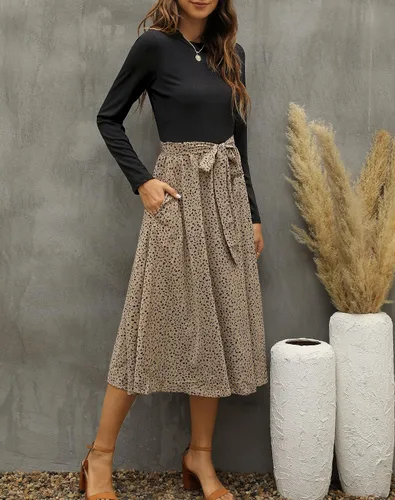 Miniatura 2 de Zattcas - Vestido por debajo de la rodilla acanalado de manga corta para mujer modesto vestido de trabajo casual con bolsillos